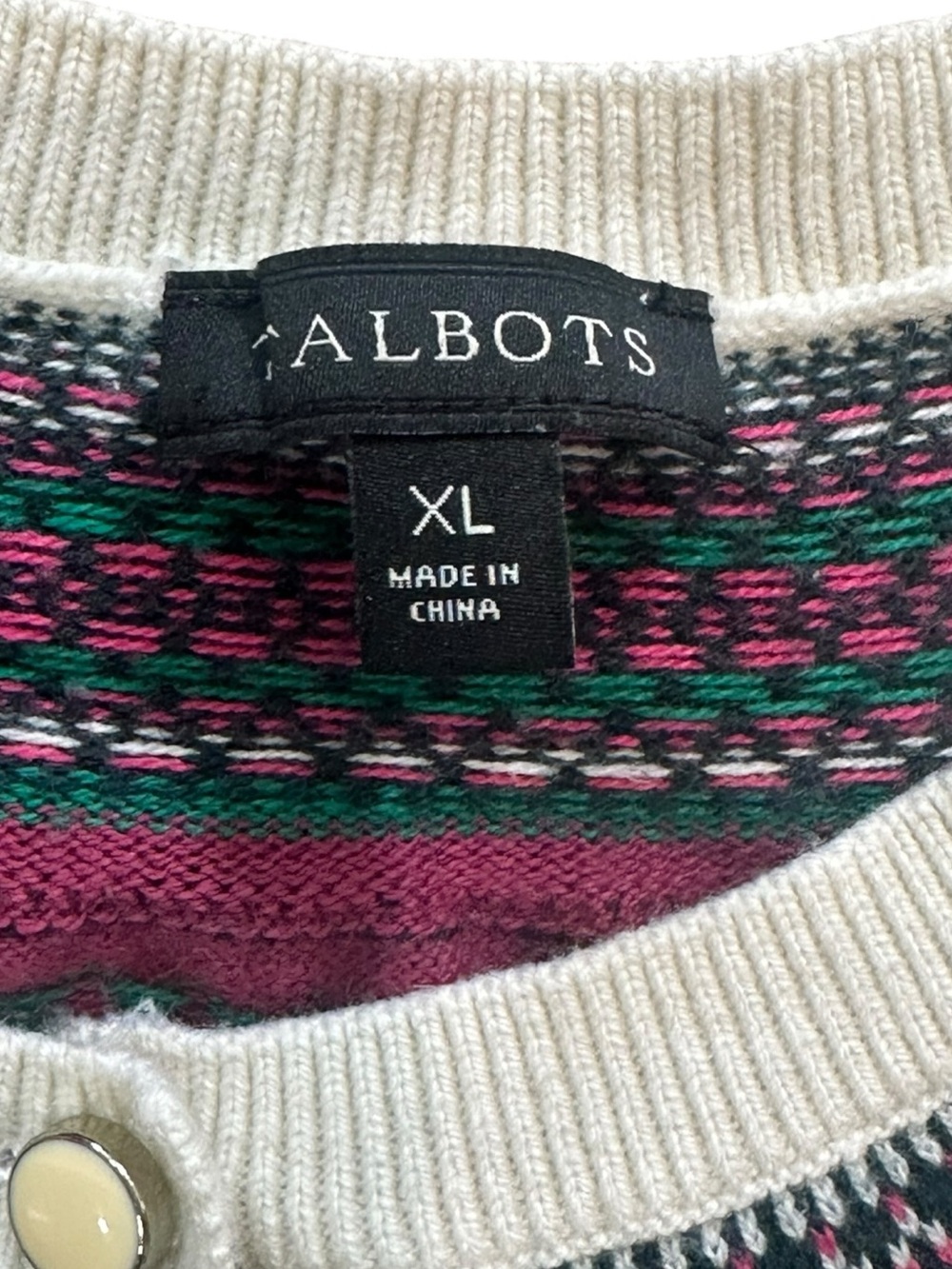 TALBOTS cashmere/cotton blend off white cardigan sweater multi color trim XL - Picture 4 of 6